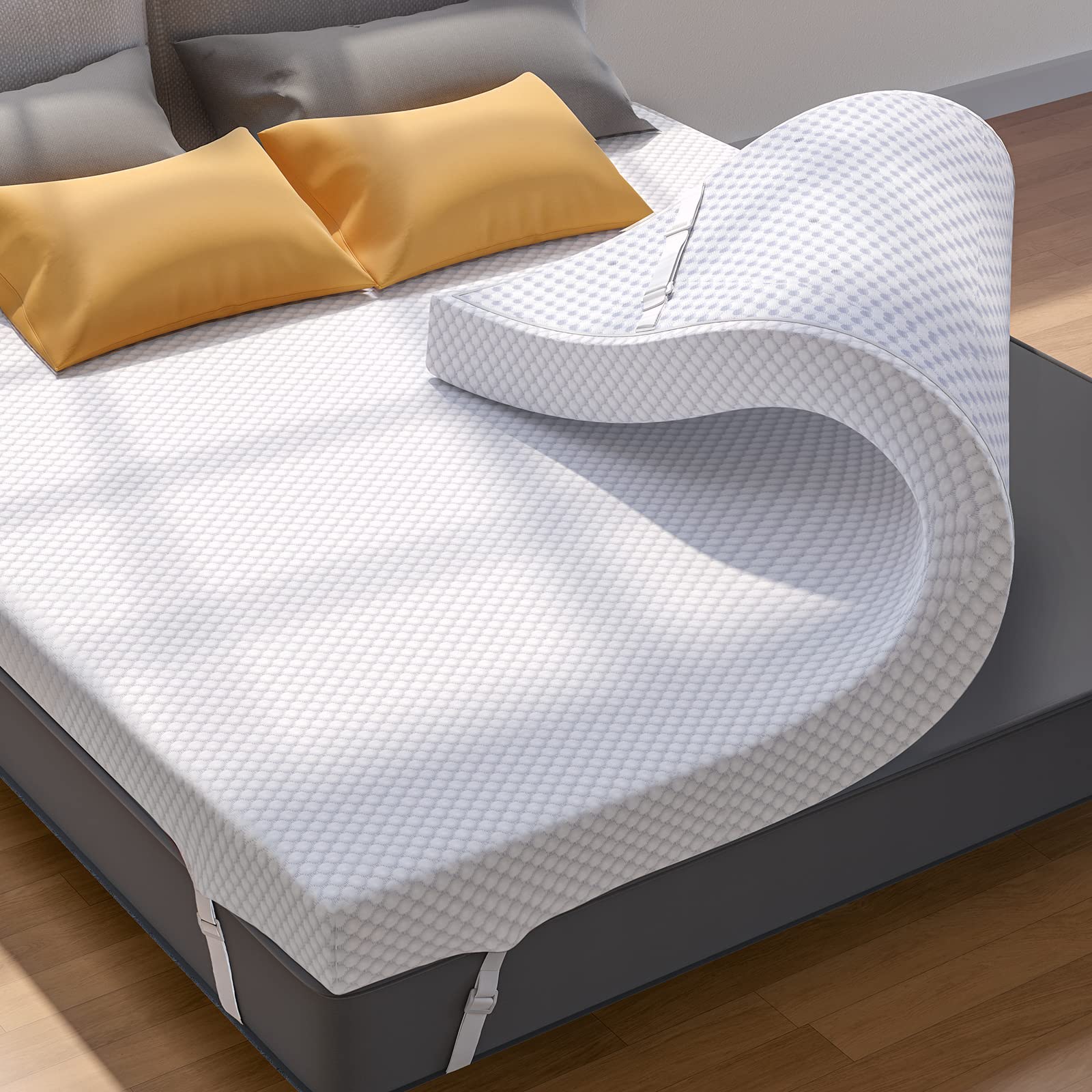 Perlecare 3 Inch Gel Memory Foam Mattress Topper For Pressure Relief, Soft Mattress Topper For Cooling Sleep, Non-Slip Design Wi